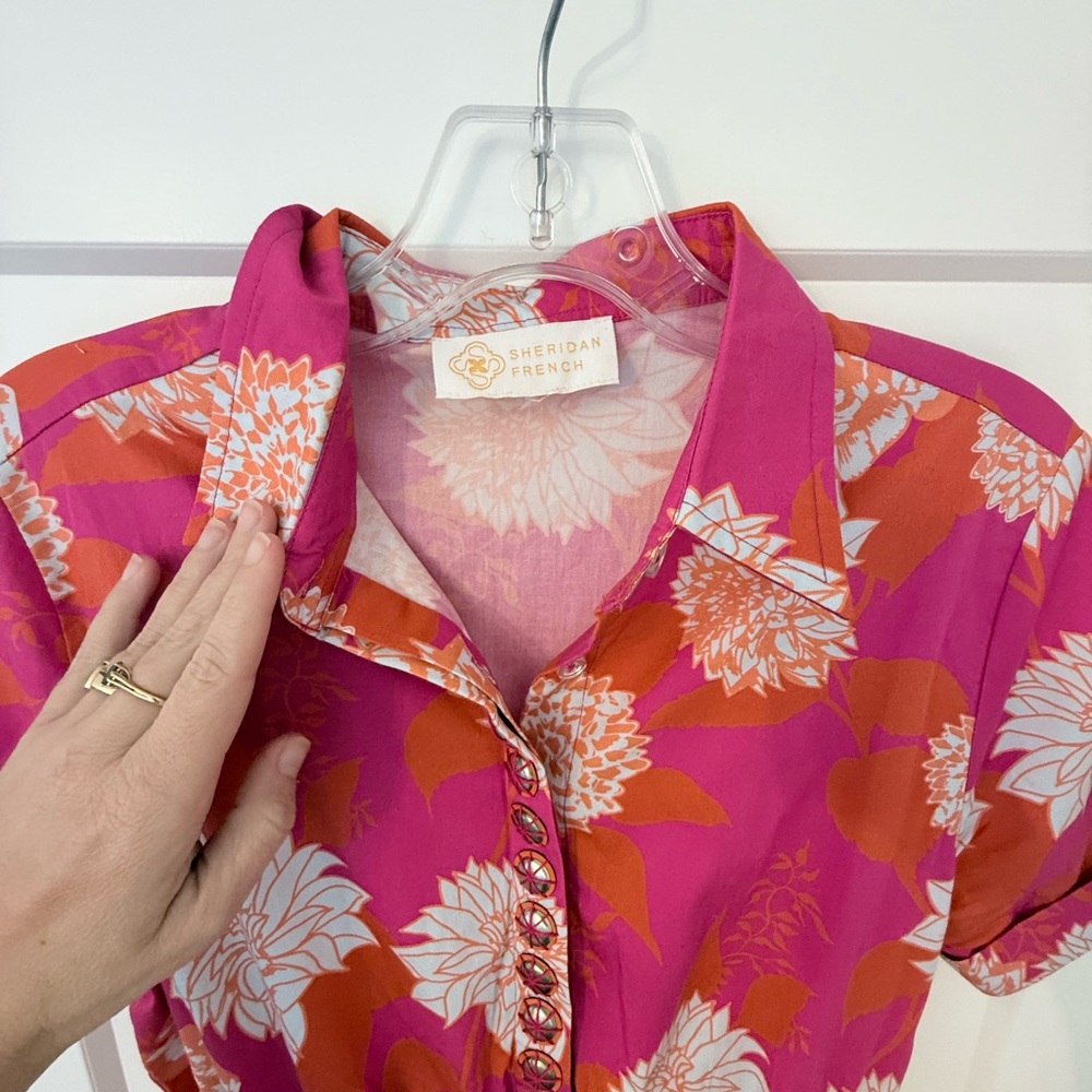 Pink Floral Dress with Button Accents - Picture 2 of 4